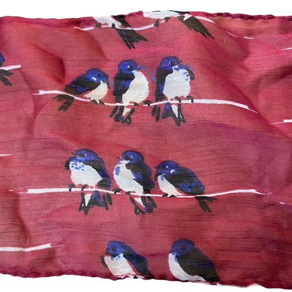 Pair Lightweight Bird Print Scarf, Maroon, Fashion Scarf, Hair Tie, Summer Wrap - Picture 4 of 7
